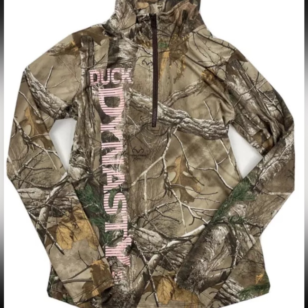 Duck Dynasty Girl Realtree Camo Sz M Long Sleeve 1/2 Zip Pullover Shirt Stretch